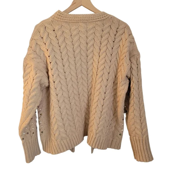 Bibi Boutique Brand Twisted Knit Open Cardigan With Pearls M - Picture 10 of 12